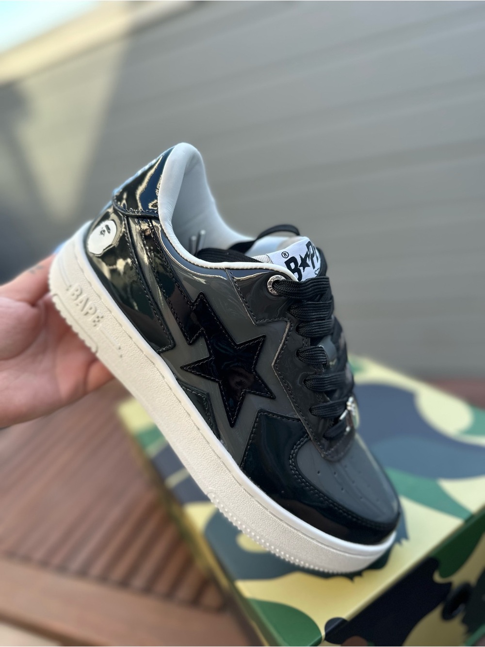 Bape Kids Black Patent Leather Star Low-Top Sneaker